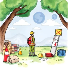 A safety professional assesses EHS training resources in a vibrant outdoor setting.