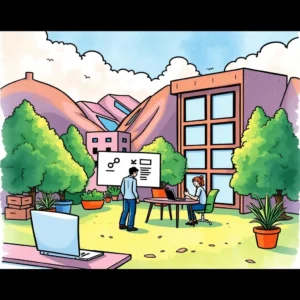 Competitor Comparison Assistant in a bright outdoor workspace with professionals discussing strategy