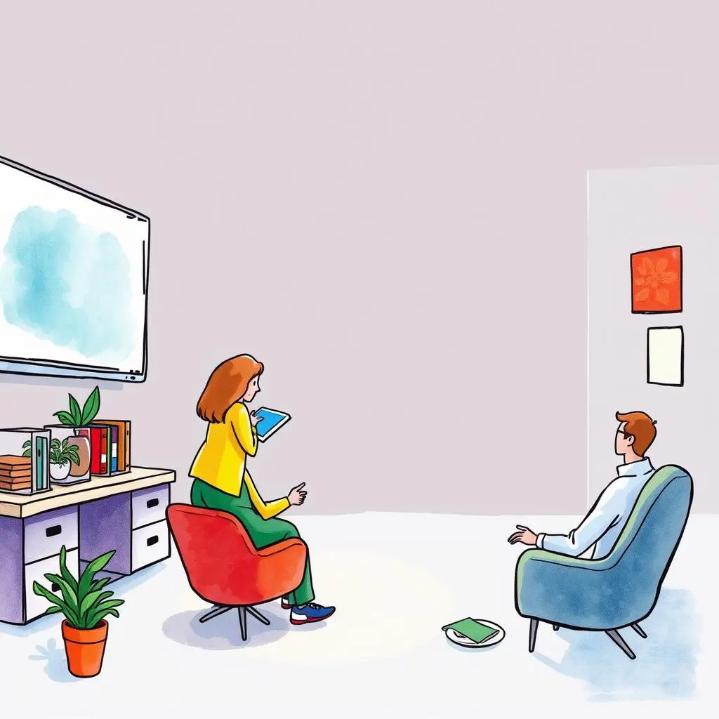 Value proposition optimizer: Enhance clarity of value statements 1 A person in a colorful room engages in a discussion while holding a tablet and another listens attentively.