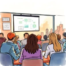 Evaluation Summarizer tool showcased in a training session for sales professionals.
