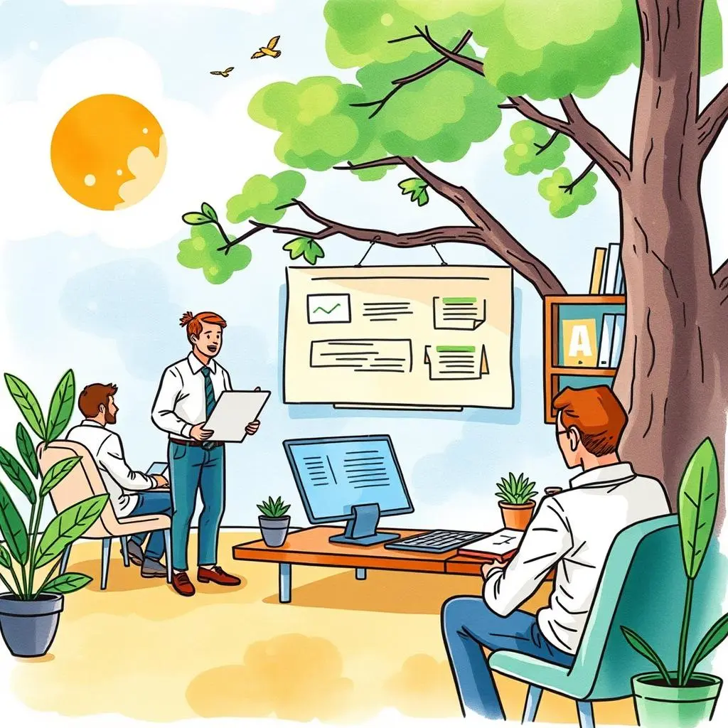 Feedback synthesizer: Summarize training feedback for content updates 1 A team discusses training feedback outdoors, emphasizing collaboration and learning in sales.