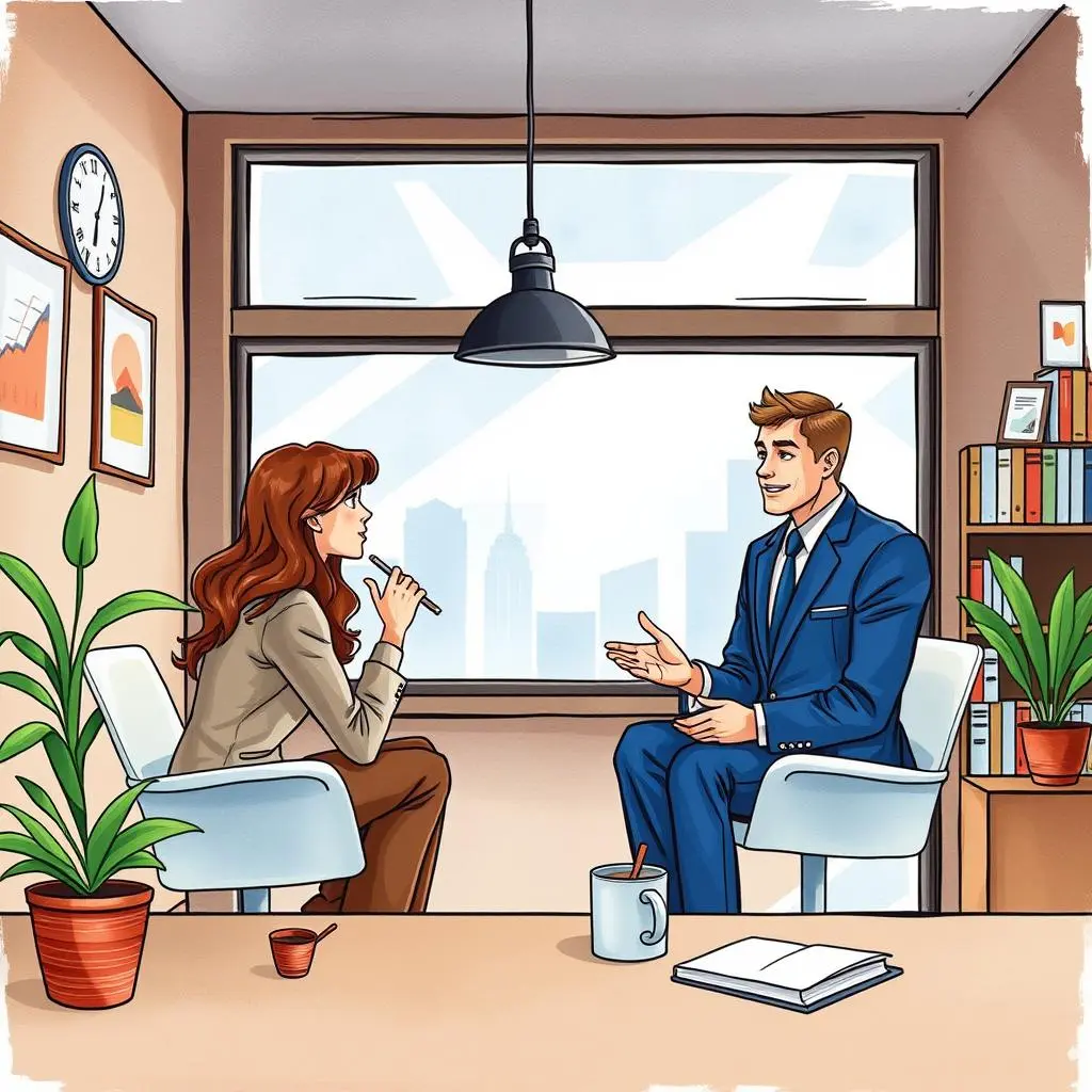 Sales role-play scenarios generator: Generate realistic sales role-play scenarios 1 A business meeting room scene with two professionals engaging in a sales role-play scenario discussion.