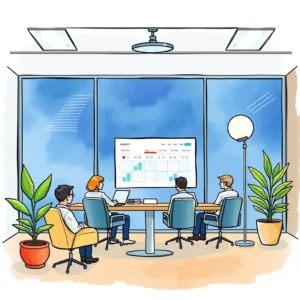 Availability Insight Tool visualizing participant schedules in a modern conference room.