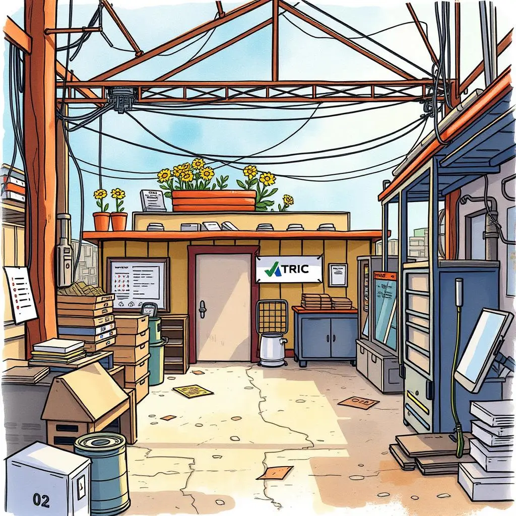 Production tracking digest: Create summarized insights on production status 1 A vibrant warehouse scene illustrating efficient production tracking and operations.