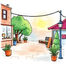 Colorful local street scene representing community-focused seo strategies.