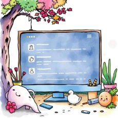 Colorful illustration of a computer displaying Twitter card examples.