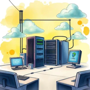 Server model repository: Store and retrieve server model information 6 Server model repository with server racks and computers in a modern IT environment