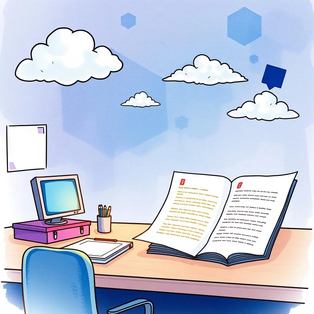 Sla clause comparison tool: Compare SLA clauses for consistency and clarity 1 A workspace featuring an open book and computer, symbolizing SLA clause comparison in IT.