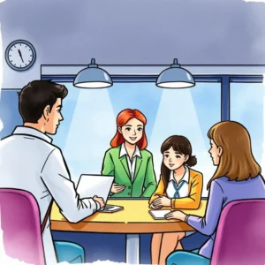 Empathy training response generator: Generate empathetic responses for recovery scenarios 2 Professionals collaborating in a training session focused on empathetic responses.