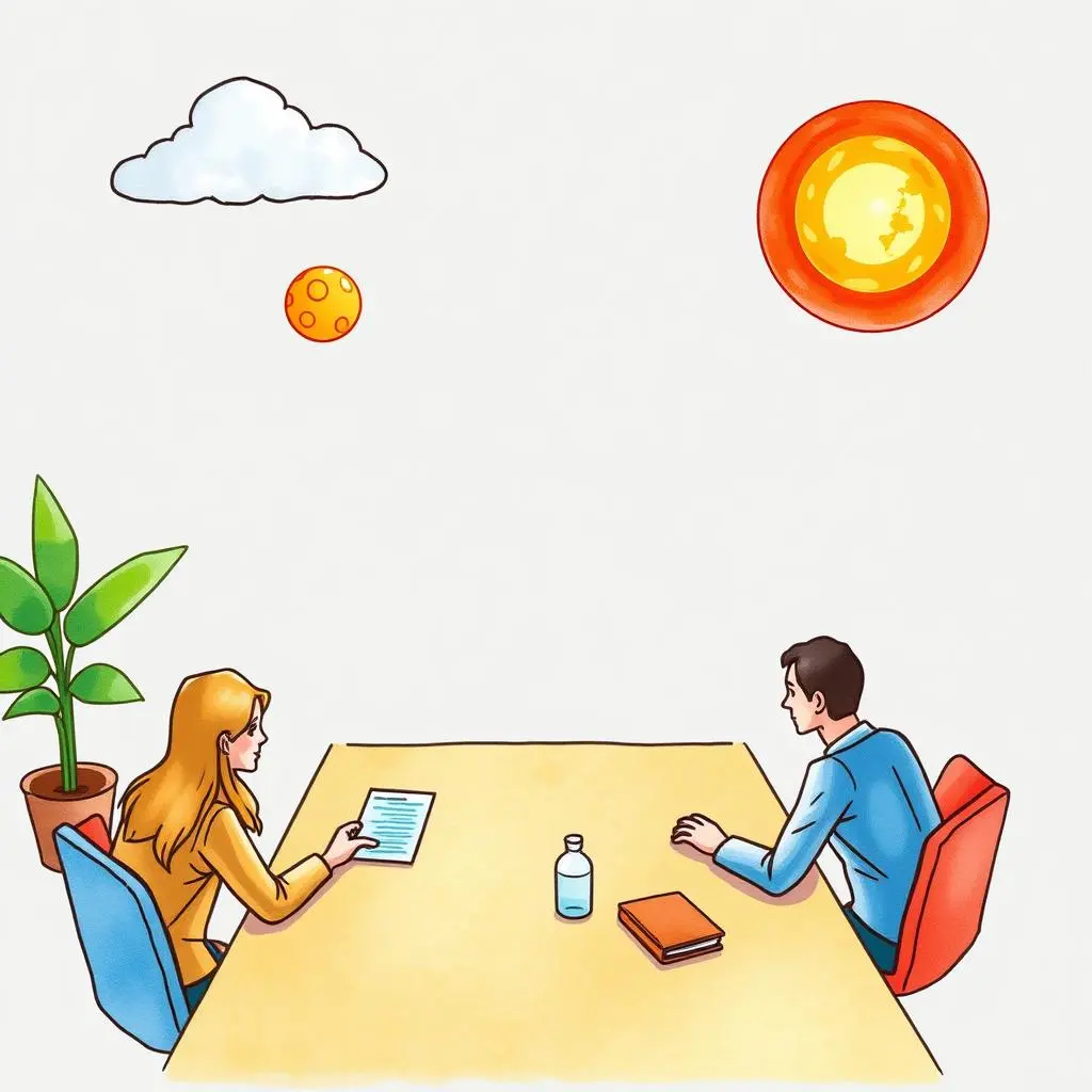 Team dynamics analyzer: Analyze team interaction potentials for success 1 Team dynamics discussion between a man and woman at a conference table with a plant nearby.