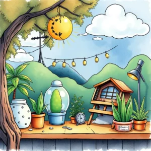 A vibrant workspace showcasing plants and gardening tools for social media optimization success