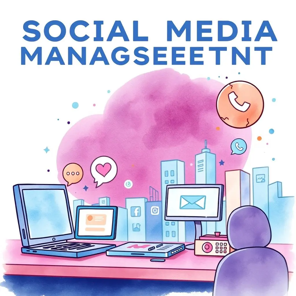 Slogan harmony validator: Check slogans for brand alignment and consistency 1 Illustration of a workspace for social media management and communication.