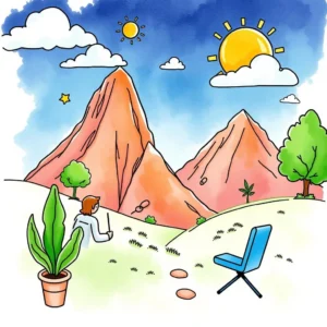 A person sitting with a tool in a picturesque landscape, embodying project scope definition concepts.