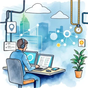 Patch note synthesizer: Summarize crucial patch notes for clarity 9 A professional seated at a desk with dual monitors, engaged in analyzing data for software upgrades.