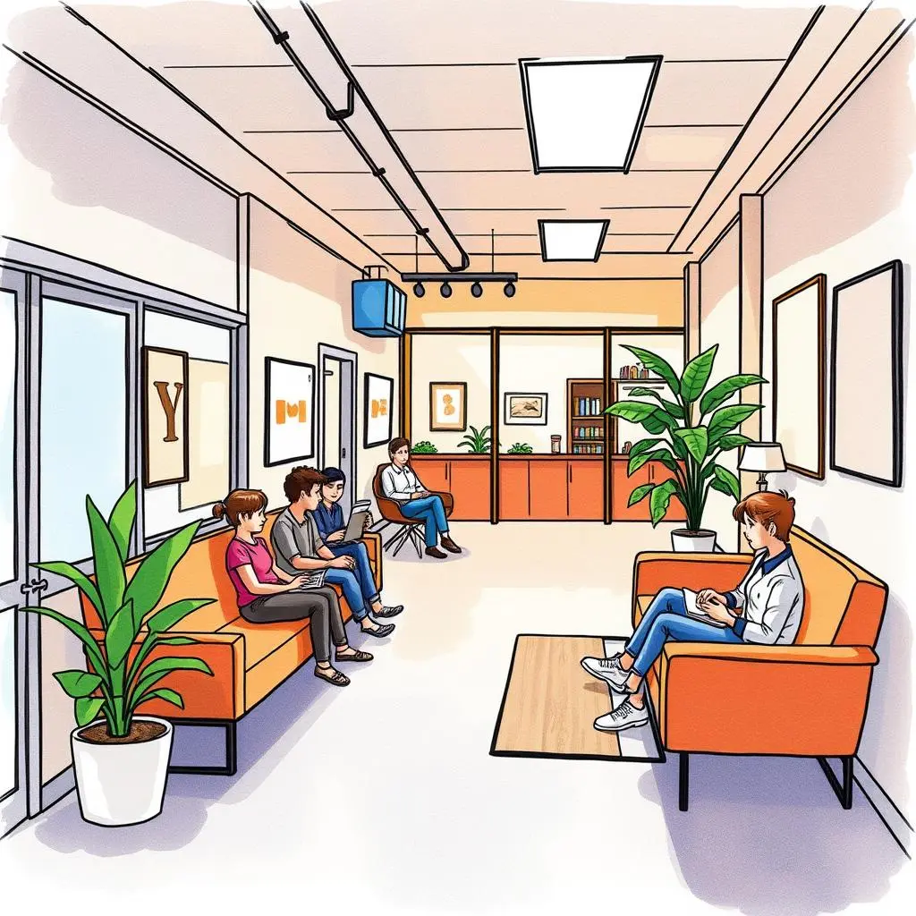 Occupancy update generator: Produce updates on occupancy changes 1 Modern office space showing occupants discussing occupancy updates together.