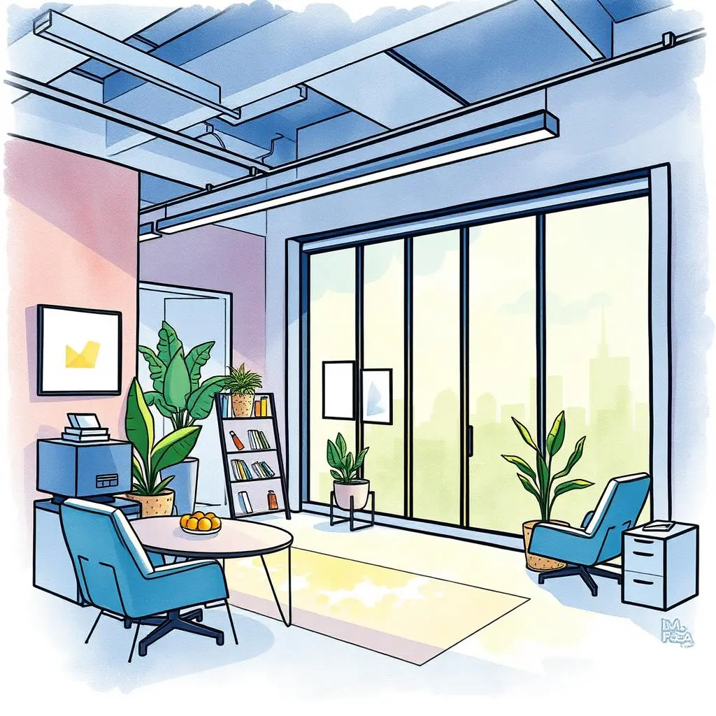 User input overview generator: Generate an overview from user feedback 1 A modern office space showcasing a user-friendly environment with plants and natural light.