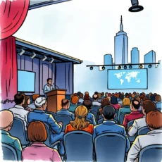 Engaged audience attending a conference with a speaker at podium.