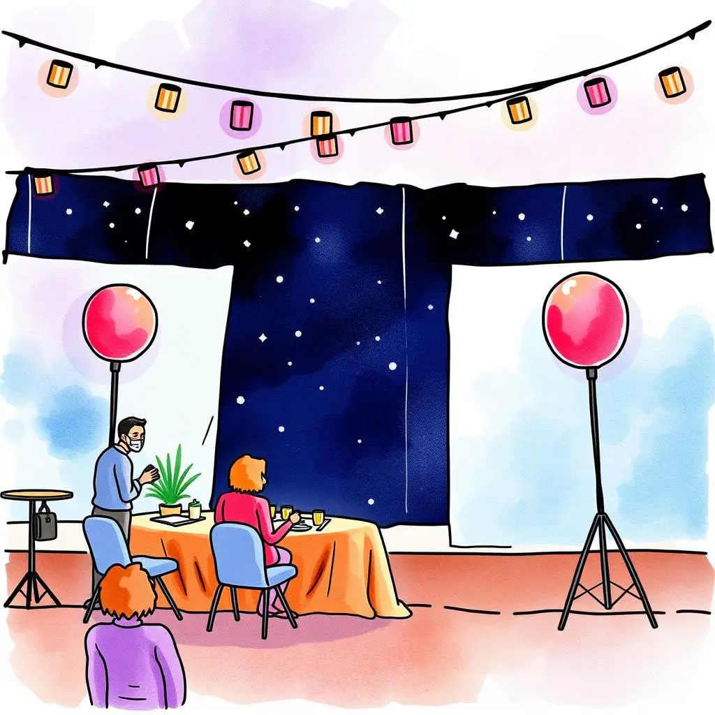 A colorful event setup showcasing a sponsorship meeting in progress.