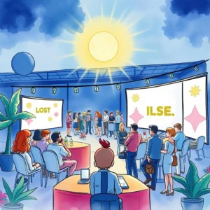 Sponsorship proposal creator: Generate tailored sponsorship proposals easily 10 A vibrant event scene showcasing a busy sponsorship proposal discussion at a conference.