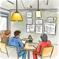 Team discussing stakeholder communication strategies in a collaborative meeting.