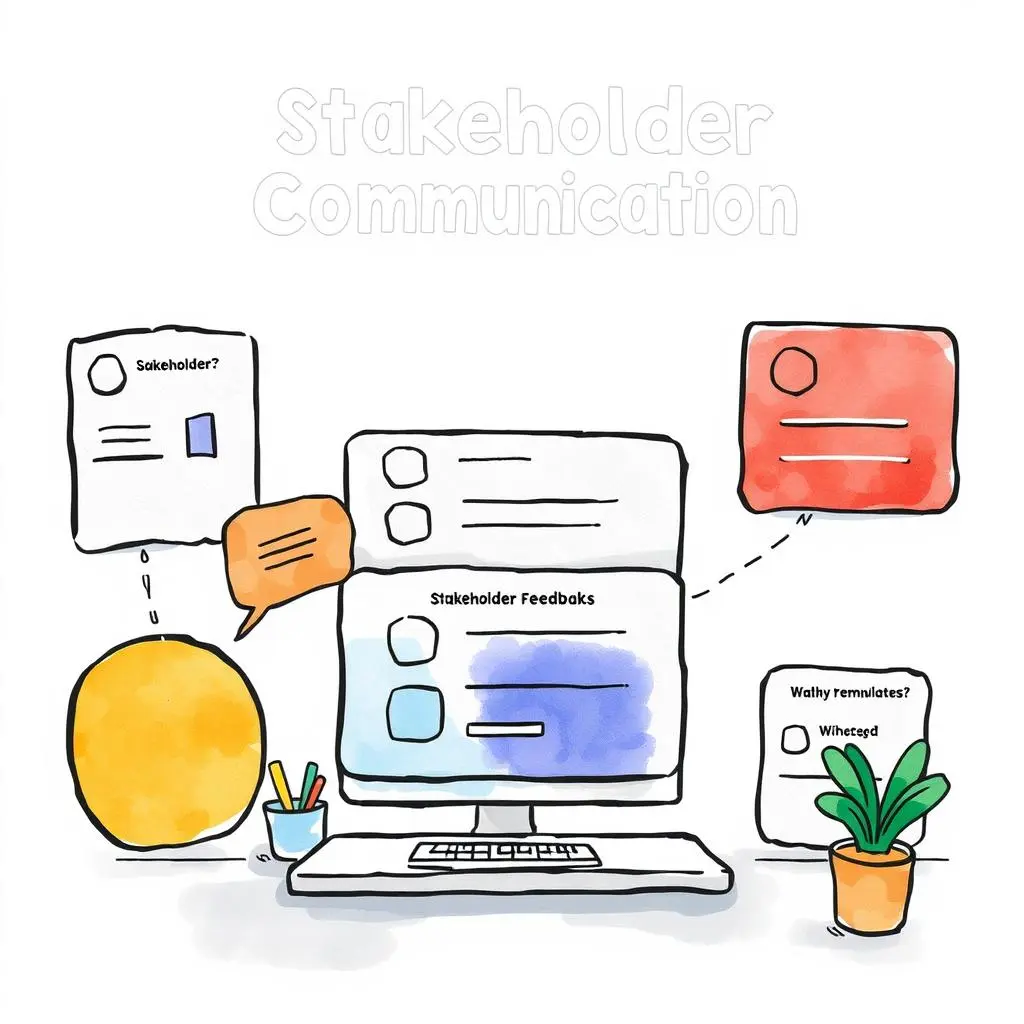 Stakeholder communication tools illustrating a feedback request template for operations efficiency.