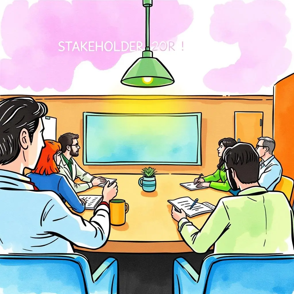 Group of professionals collaborating in a meeting room, discussing ideas.