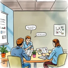 Team discussing stakeholder interactions during a collaborative meeting.