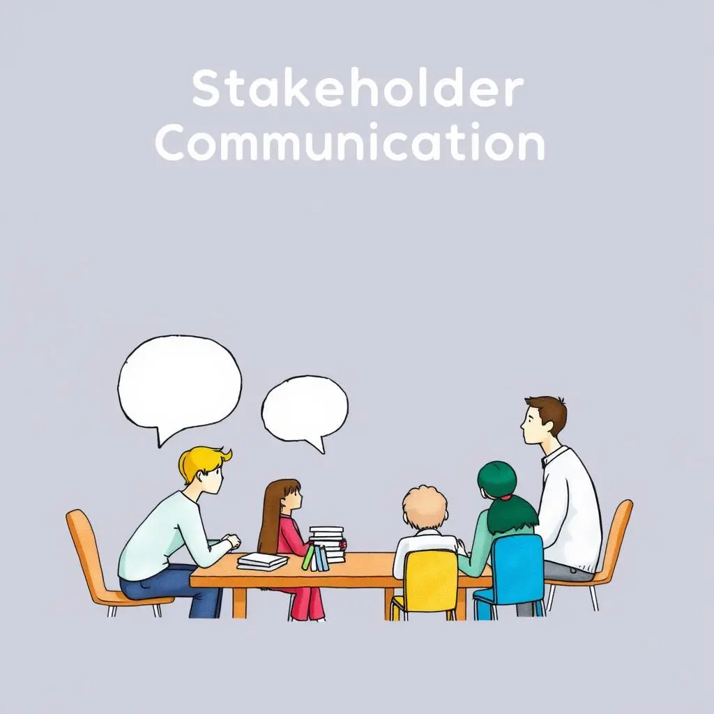 Stakeholder identifier: Generate a list of key stakeholders 1 Illustration of a group discussing stakeholder communication in a meeting.