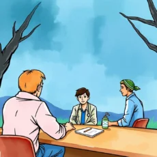 A discussion between three people outdoors, focusing on stakeholder concerns in EHS