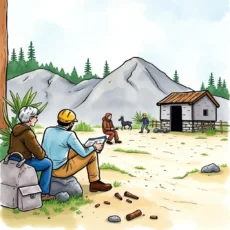 Professionals discussing risk assessments in an outdoor environment.