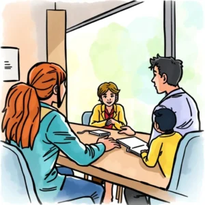 A group of professionals engaged in a collaborative meeting around a table