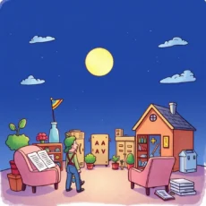 SOP Template Creator tool in a vibrant illustration, showcasing a creative workspace at night