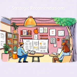 A team working on strategic recommendations in an engaging office environment.