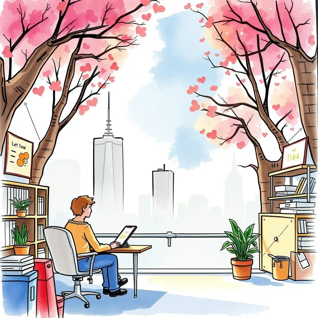 Preference evaluator: Assess and report on customer product interests 1 A person uses a tablet at a desk in a bright office surrounded by blooming cherry trees and skyscrapers.