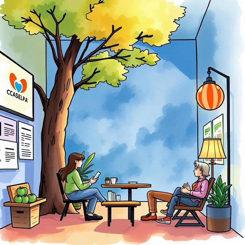 Sentiment detector: Assess customer sentiment from textual responses 1 A tranquil workspace scene depicting two individuals engaged in conversation about customer sentiment analysis