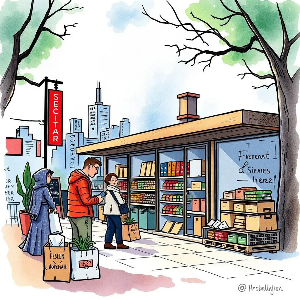Target market pricing analyzer: Tailor pricing strategies for specific customer segments 1 A bustling city market scene showcasing shoppers interacting with a local store.