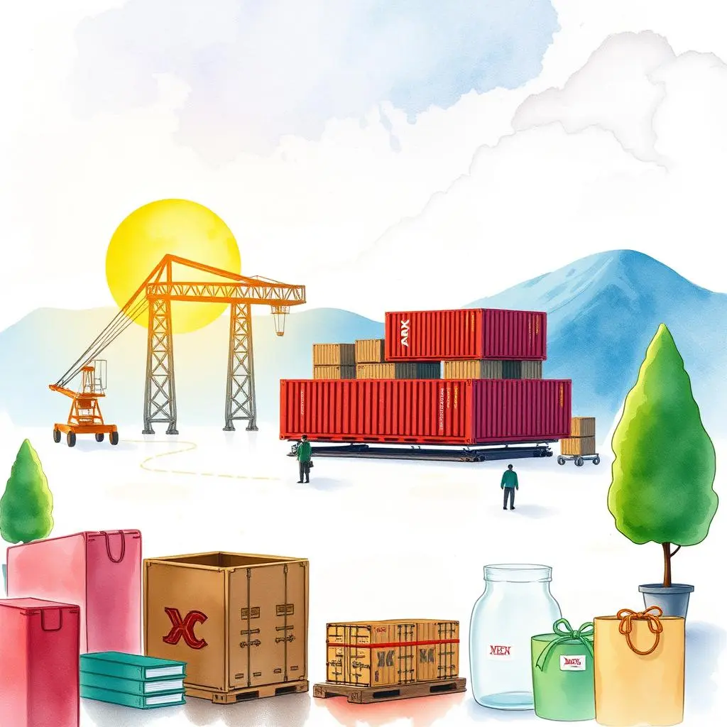Supplier selection justifier: Generate insights for supplier decision-making 1 Illustration of a logistics scene with containers and workers evaluating suppliers.