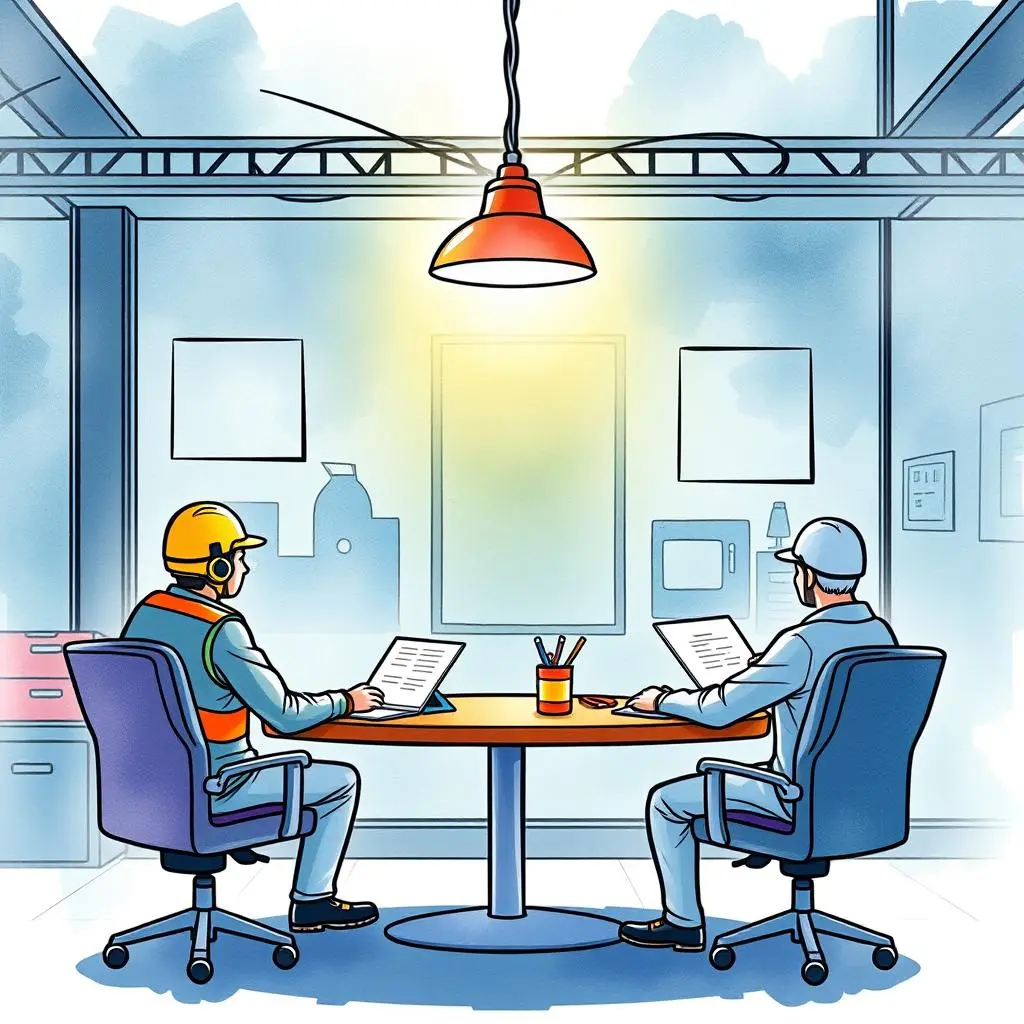 Meeting brief generator: Prepare meeting briefs for supplier discussions 1 Two professionals at a conference table preparing for a supplier meeting.