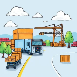 Cartoon illustration of a truck navigating a supplier evaluation site.