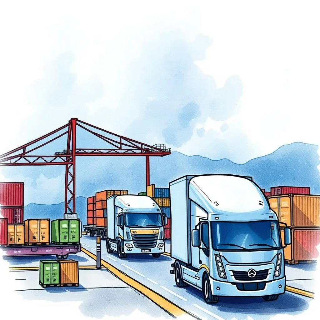 Supplier performance comparison tool: Create comparative performance evaluations among suppliers 1 Trucks transporting containers at a busy supply chain facility.