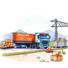 Truck transporting goods at a construction site for supplier management.