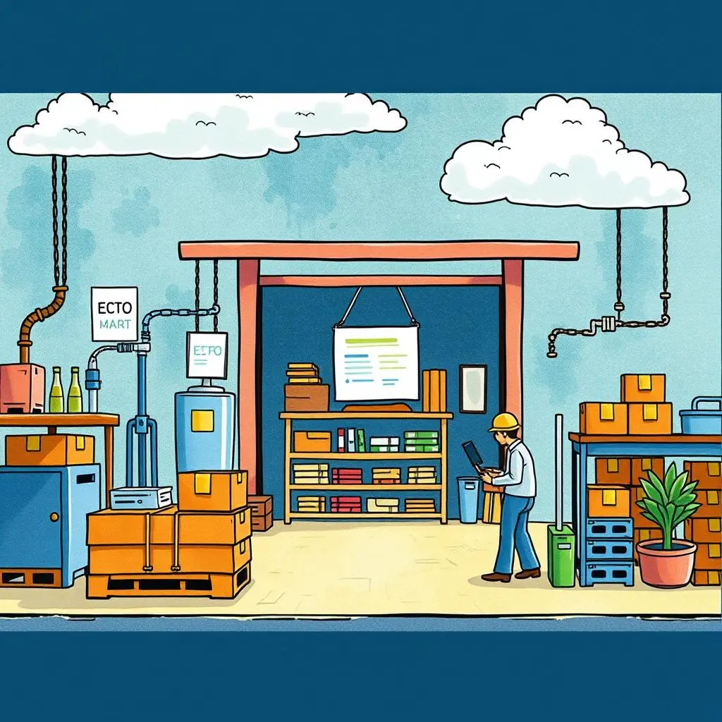 Deviation summary generator: Summarize non-conformance instances 1 Illustration of a warehouse with a quality control engineer analyzing supplies.