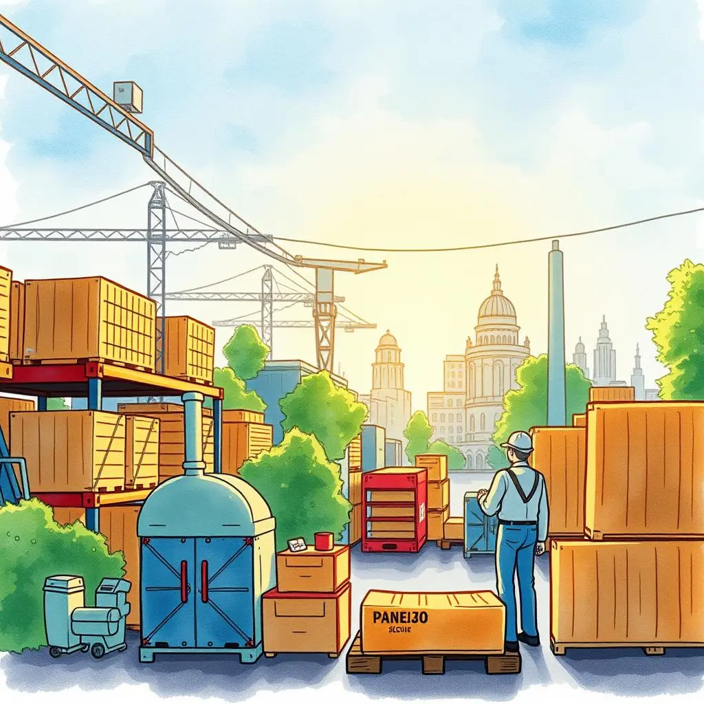 Feedback processor: Analyze and summarize supplier feedback responses 1 Warehouse scene showcasing operations, crates, and supply chain activities.