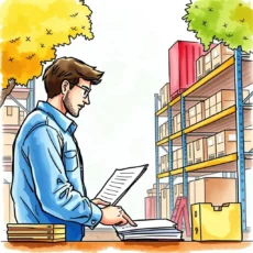 A supplier quality engineer assesses documents in a warehouse setting.