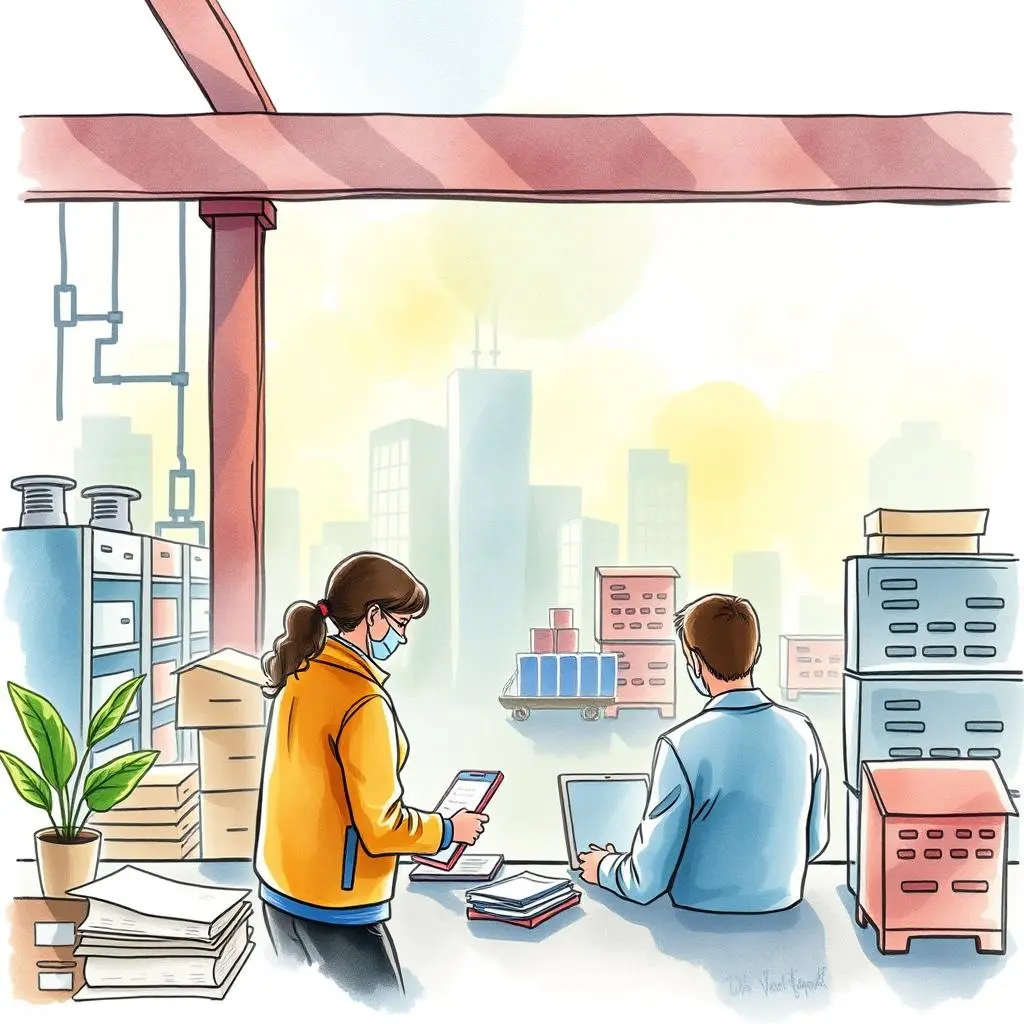 Troubleshooting insight generator: Offer insights into troubleshooting based on inputs 1 Professionals analyzing data in a warehouse for quality management insights.