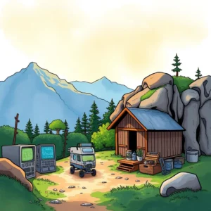 System Performance Report Generator tool in a mountain setting with computers and a utility vehicle
