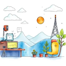 A modern workspace with monitors and plants, symbolizing Capacity Planning Insight in IT systems.