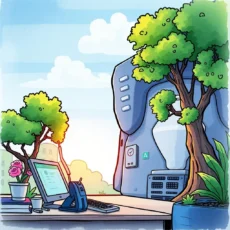 Computer workstation with greenery, symbolizing clear system documentation.