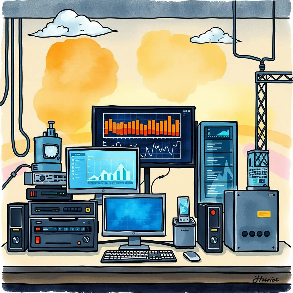 Future demand planner: Project upcoming infrastructure needs based on trends 1 System monitoring workstations showcasing various data analytics tools for IT infrastructure planning