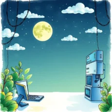 A computer and server under a moonlit sky symbolizing it performance evaluation.